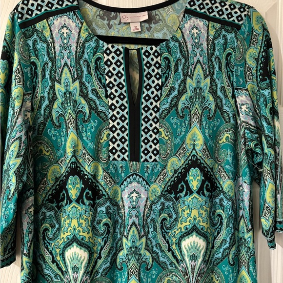 Green Black Sheath Midi Dress 3/4 Sleeve Scoop Neck Size 12 - Picture 3 of 8